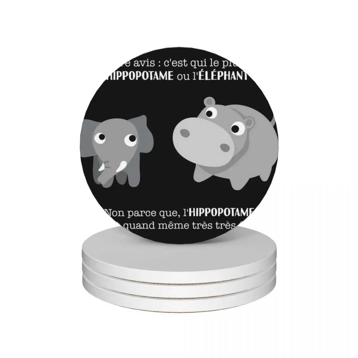 C'est qui le plus fort l'hippopotame ou l'éléphant ? Ceramic Coasters (Set of 4) Cup mat Cup for tea for ceramics Coasters