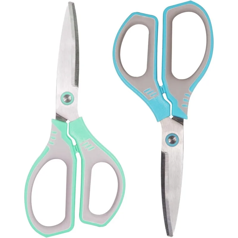Student Scissors 2-piece Set with Comfortable Grip and Steel Knife (Blue+Green) Convenient and Practical Handmade Tool