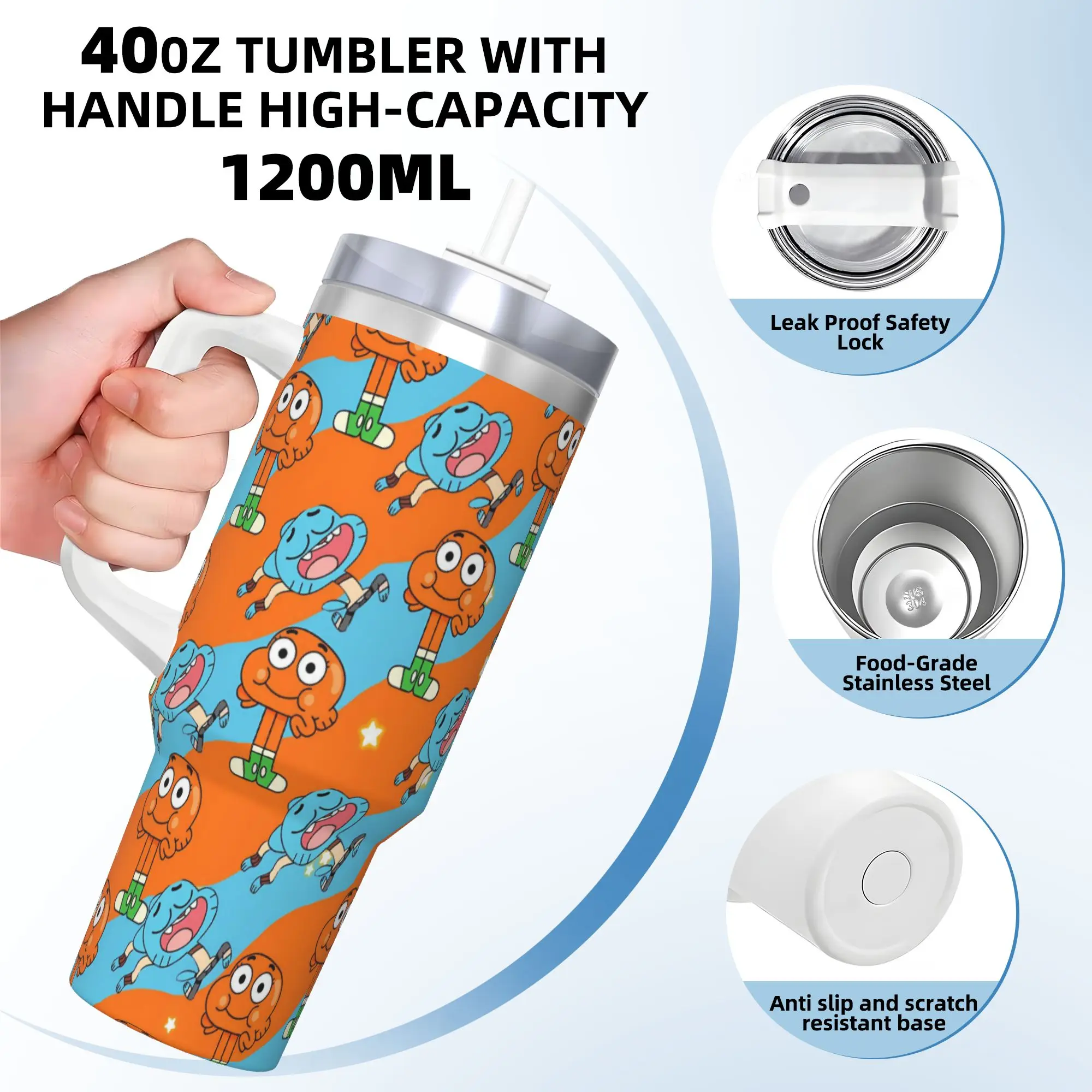 عالم Gumballs شخصية المشهد بهلوان المشروبات الباردة زجاجة ماء المحمولة الفولاذ المقاوم للصدأ القهوة القدح مخصص لتقوم بها بنفسك أكواب كوب #3