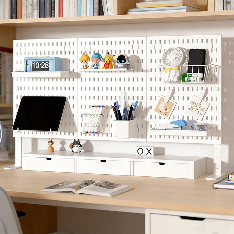 

Desktop Pegboard Organizer – Stand or Clamp-On Design for Office Storage of Supplies, Files & Tech. Doubles as Display Shelf.