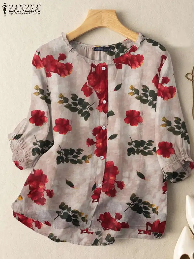 Vintage Floral Printed Shirt 2024 ZANZEA Summer Bohemain Female Blouse Women 3/4 Sleeve O Neck Blusas Casual Tops Tunic Femme