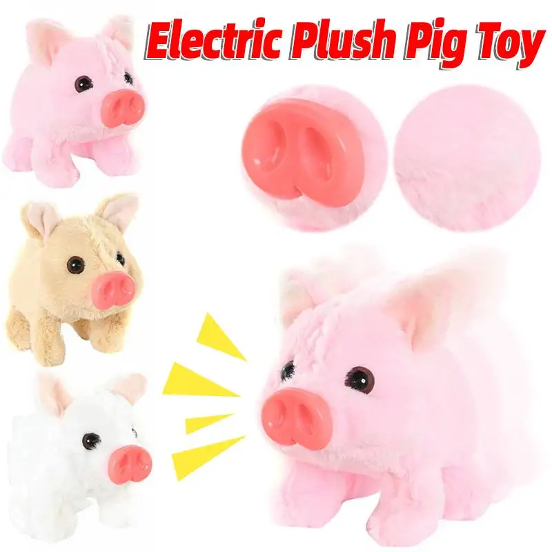 Interaktywna elektroniczna zabawka świnka z kiwającym się ogonem, mrugającym nosem i dźwiękami oink, elektryczna animowana chodząca świnka, miękka pluszowa zabawka.