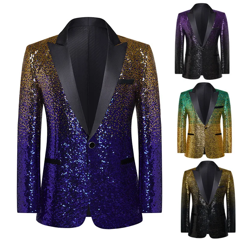 

Stage Glitter Sequins Blazer Performance Costume Male Singer Host Performance Bar Nightclub Tuxedo Wedding Groom Suit Blazers