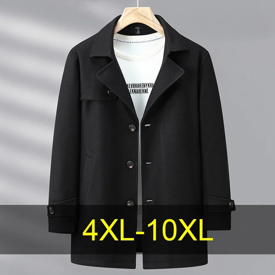 

Solid Color Woolen Jacket Men 10XL 12XL Plus Size Woolen Jacket Coat Autumn Winter Fashion Casual Button Jackets Coats Male