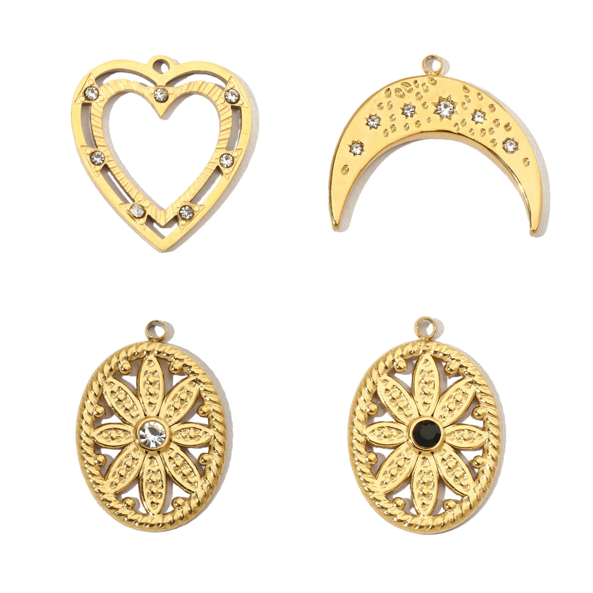 

3pcs/Lot Stainless Steel Gold Color Heart Moon Pendants Charms for DIY Fashion Jewelry Making Accessory Wholesale