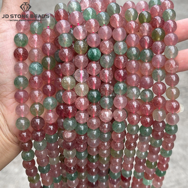 

Natural Stone Red Green Strawberry Quartz Beads Round Loose Spacer 6 8 10mm for Jewelry Making DIY Bracelet Necklace Accessories