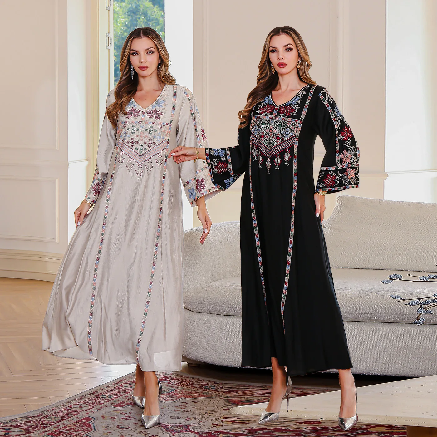 

Ramadan Abaya for Women Muslim Embroidery Dress Dubai Kaftan Turkey Arab Robe Eid Djellaba Caftan Marocain Femme Jalabiya Kebaya