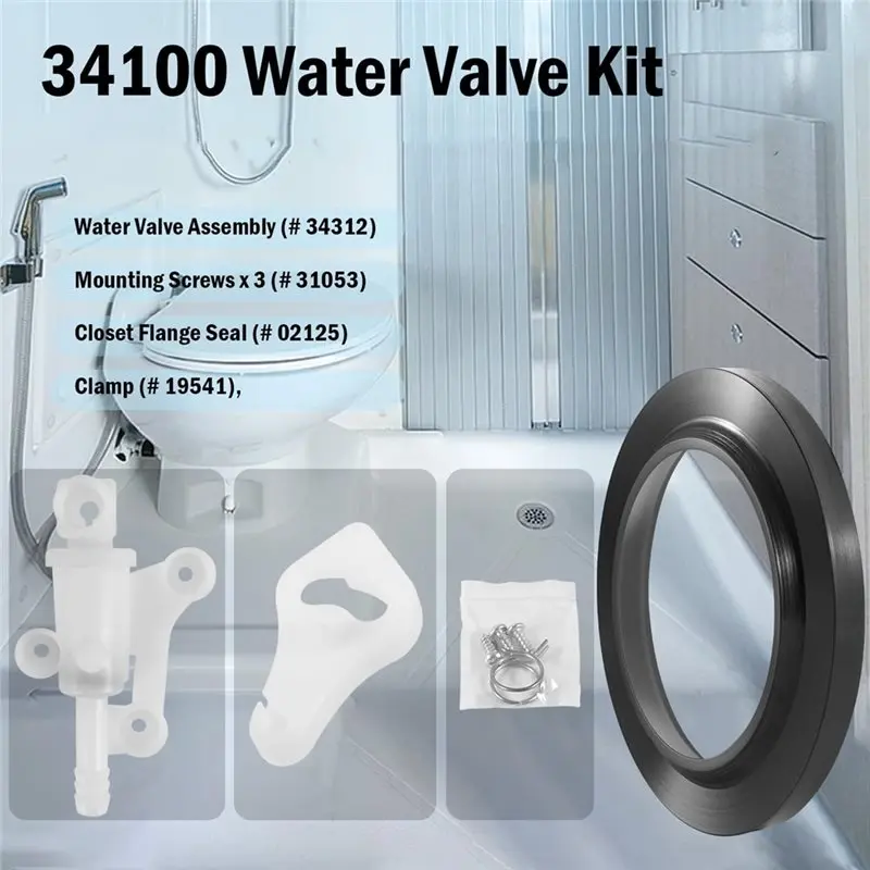 Upgraded For Thetford Aqua-Magic Style Lite And Style Lite Plus RV/Camper Toilet Water Valve Kit-34100 Part Number