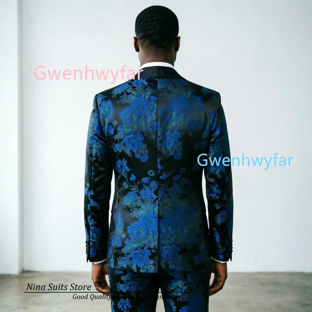 G&N Multi Style Jacquard Suit 3-piece set 2026 Black Background Blue-green Floral Pattern Suit Men's Elegant Banquet Tuxedos