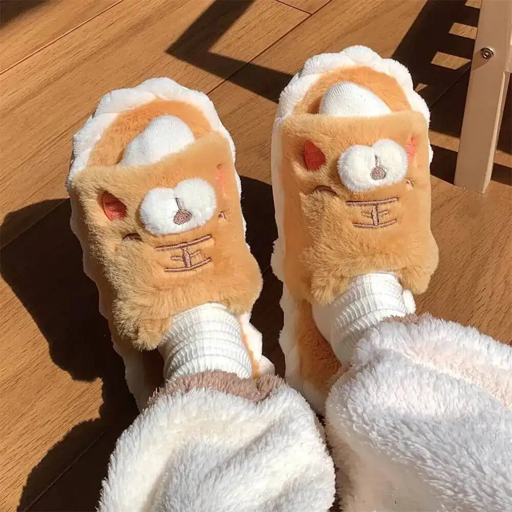 Indoor Household Soft Sole Furry Slippers Women's Cute Tiger Autumn Winter Home Anti Slip Slide Cotton Slippers
