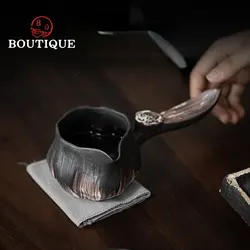 230ml Wabi Sabi Style Ceramic Tea Pitcher Handmade Embossed Lotus Justice Cup Rough Pottery Divide Tea Chahai Kung Fu Tea Set