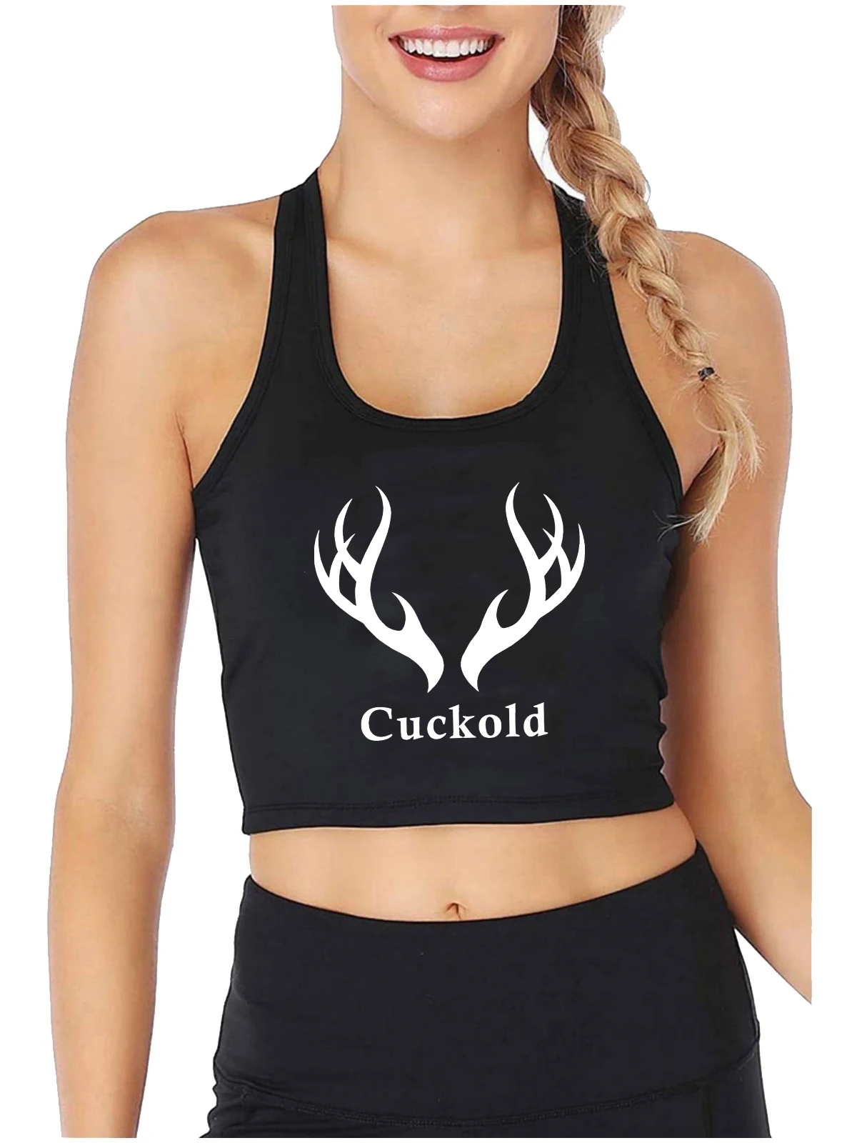 Cuckold Gewei Print Grafische Sexy Slim Fit Crop Top Hotwife Humoristische Leuke Flirterige Stijl Tank Tops Swinger Ondeugend Hemdje