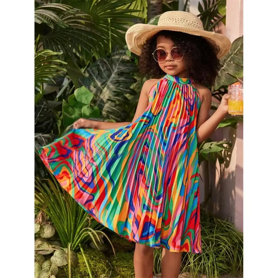 

Kids Printed Sleeveless Cami Dress 2026 New Summer Loose Casual Western Style Dress for 5-12Y
