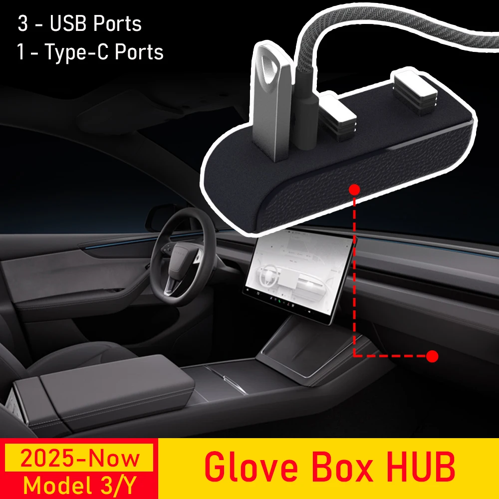 

Док-станция Glove Box для Tesla Model 3 Y 3+ Y Juniper USB-концентратор Порты Автомобильный USB-удлинитель 4 в 1, зарядное устройство Обновление передачи данных