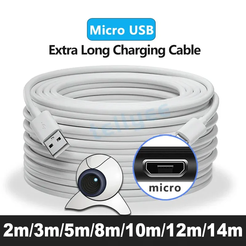 

2 м/3 м/5 м/8 м/10 м/12 м/14 м 5A кабель Micro USB, провод для быстрой зарядки, Удлинительный кабель для зеркальных камер видеонаблюдения Samsung Xiaomi Huawei