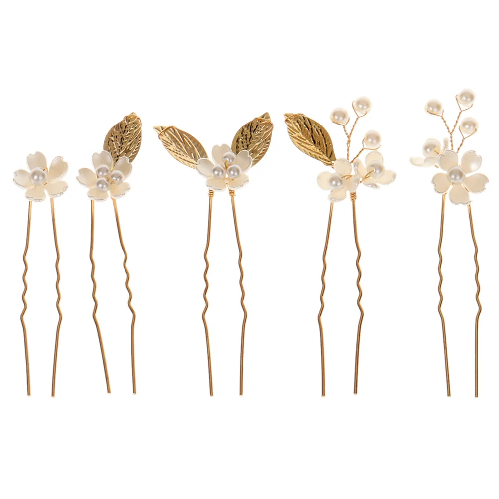 

5pcs Clover Flower Hair Stick Alloy U Shape Hair Fork For Wedding Party Bridal Hairpin Women Headdress Hairstyling Decor