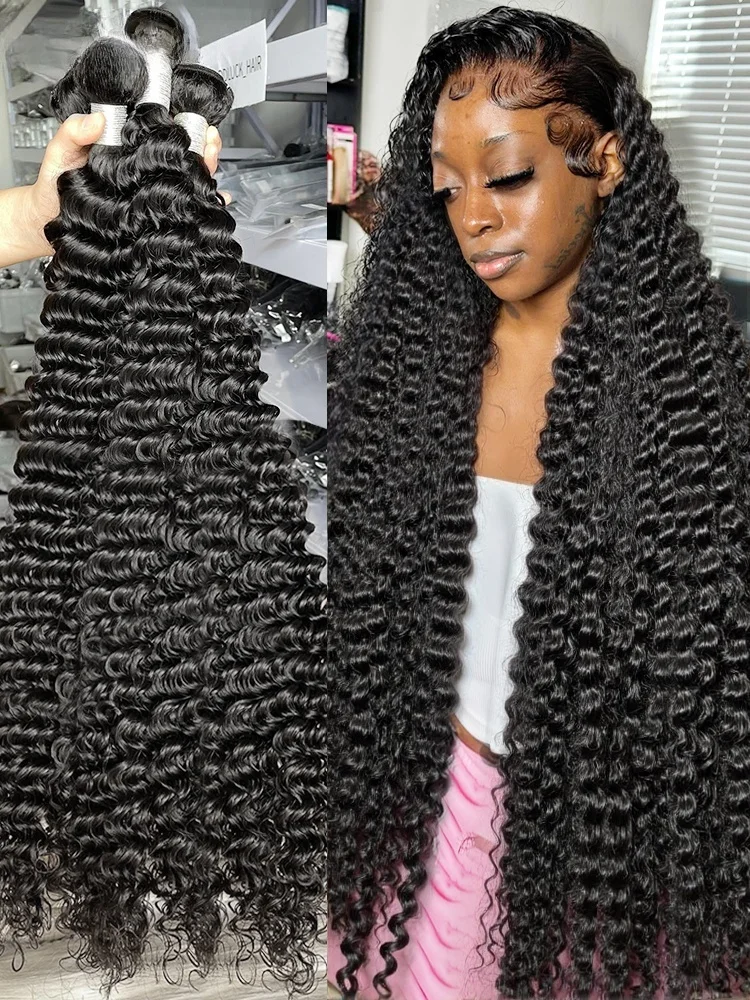 

Пучки глубоких волн, натуральные волнистые волосы, 1/3/4 пучка, 100% необработанные девственные необработанные человеческие волосы, наращивание плетения, двойные утки