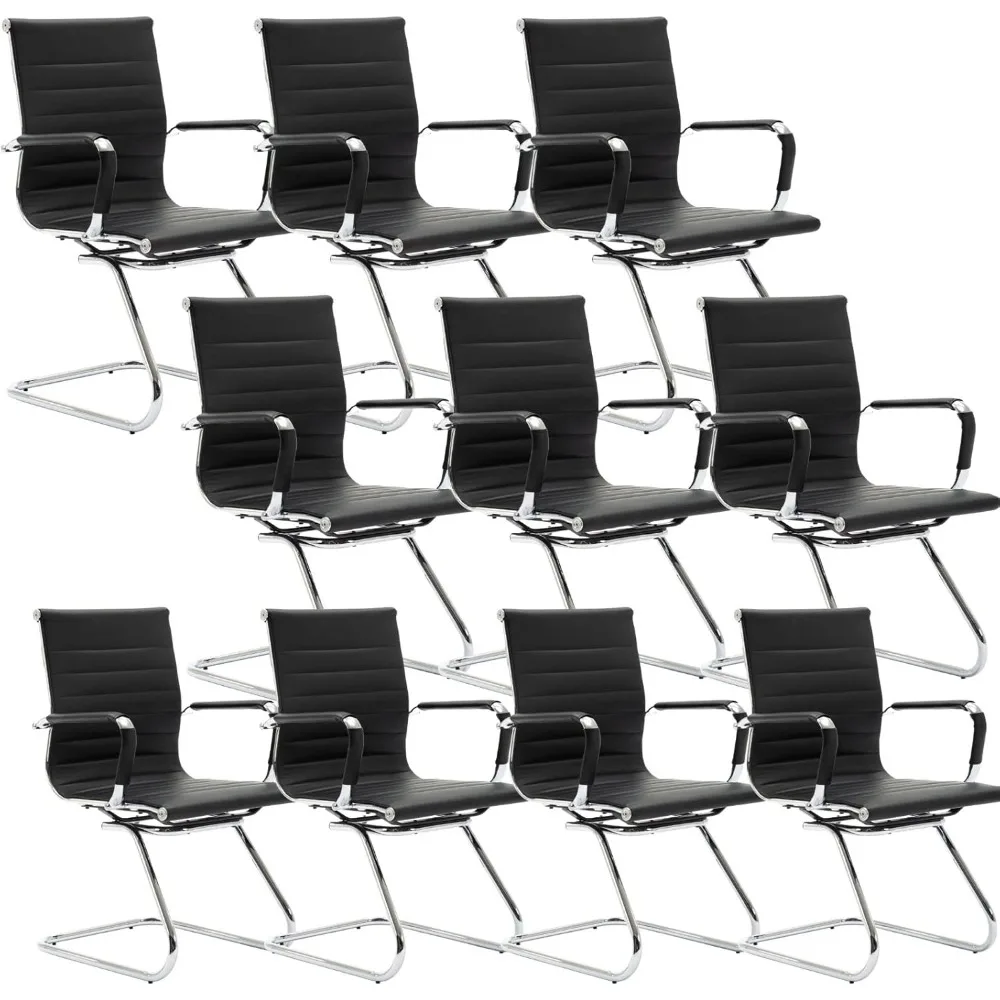 

Leather Office Guest Chairs & Reception Chairs Set of 10, Modern Waiting Room Chairs with Arms, Desk Chair no Wheels with Sled