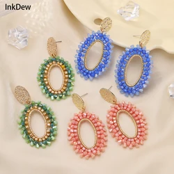 INKDEW Oval Drop Earrings for Women Big Long Earrings Handmade Crystal Beads Earrings Jewelry Fashion Gift boho EA104