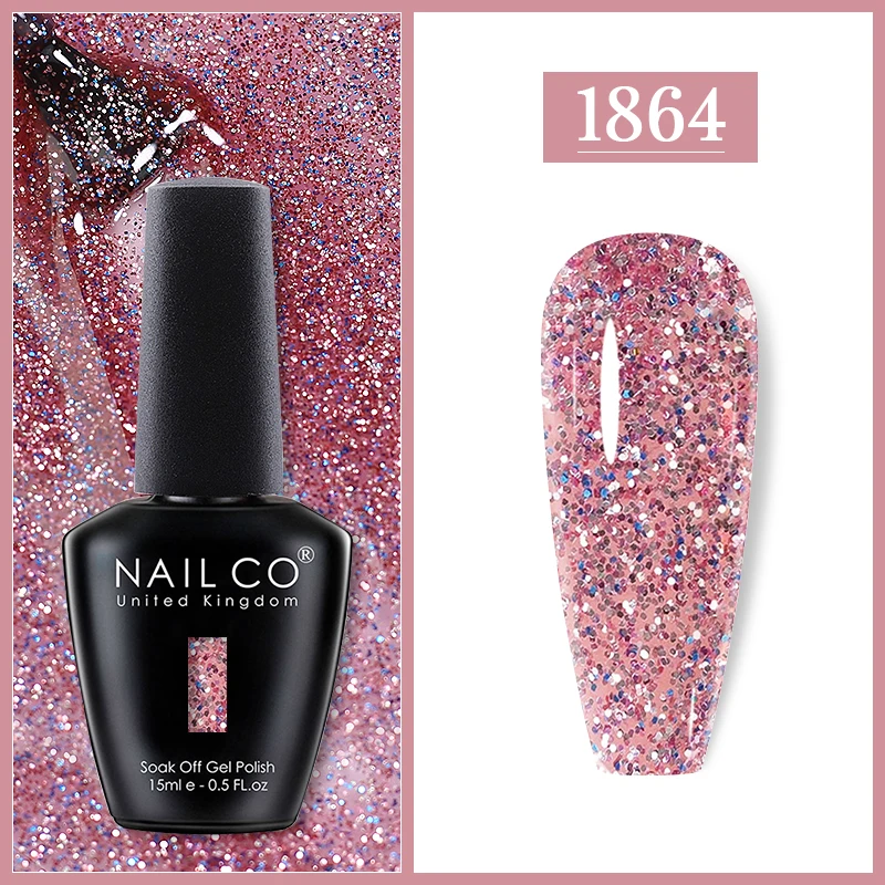 NAILCO Neonfarbener Gel-Nagellack, halbpermanenter Lack für den Sommer, glitzernder Top-Basismantel, Gele, Lack, 15 ml, schwarze Flasche