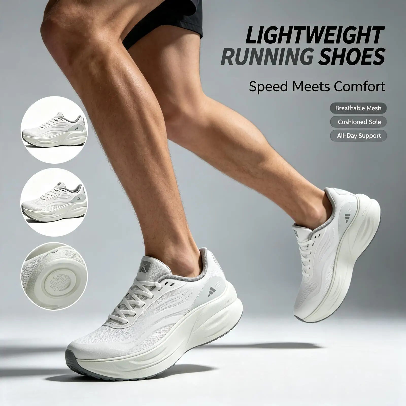 Flash Sale Adidas Gray White Running Shoes for Men Breathable Mesh Cushioned Athletic Sneakers Non-Slip Lightweight Shoes