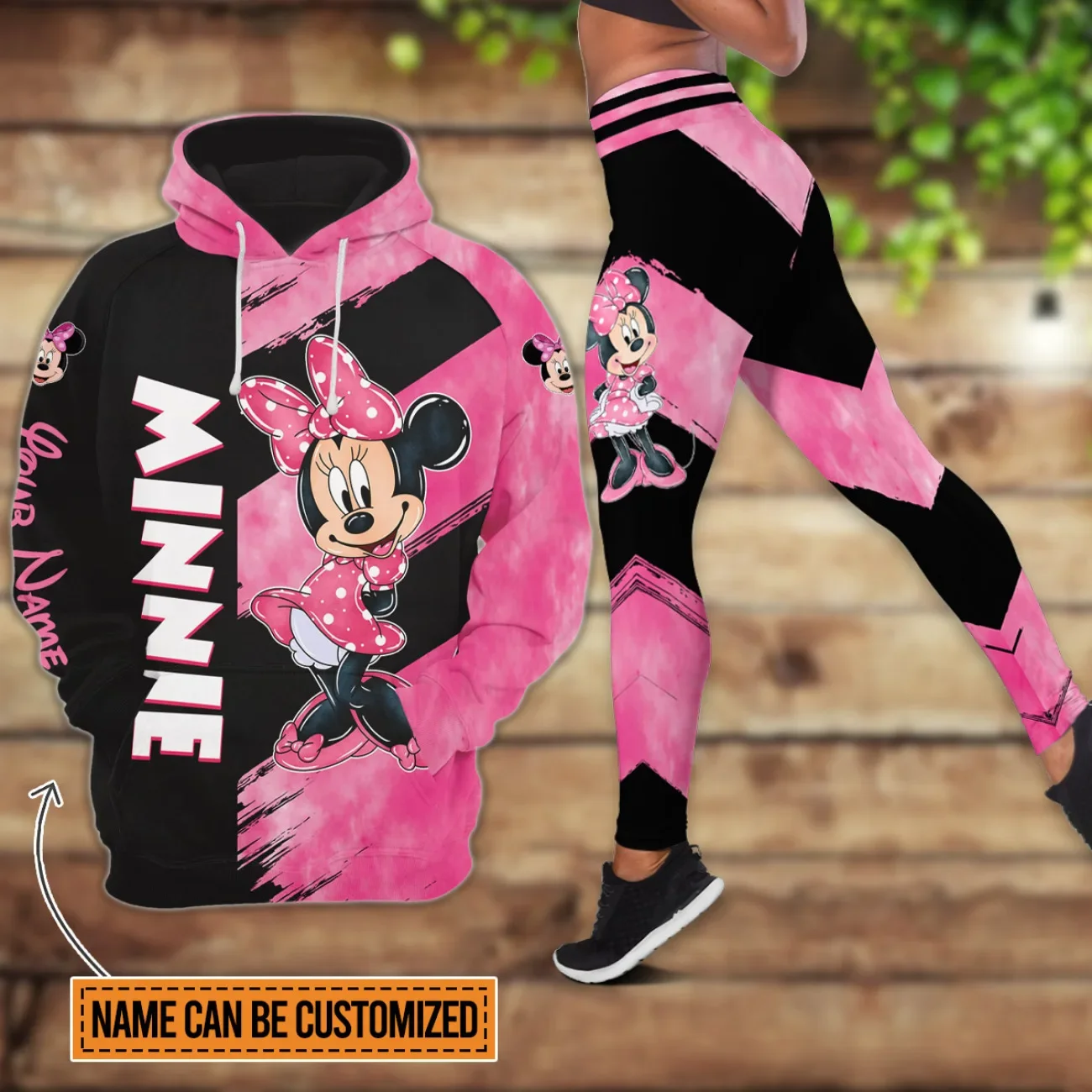 Disney-Mulheres Minnie Hoodie Set, Personalizar Nome, Mickey Yoga Calças, Sweatpants, Yoga Leggings, Moda Treino, y2k