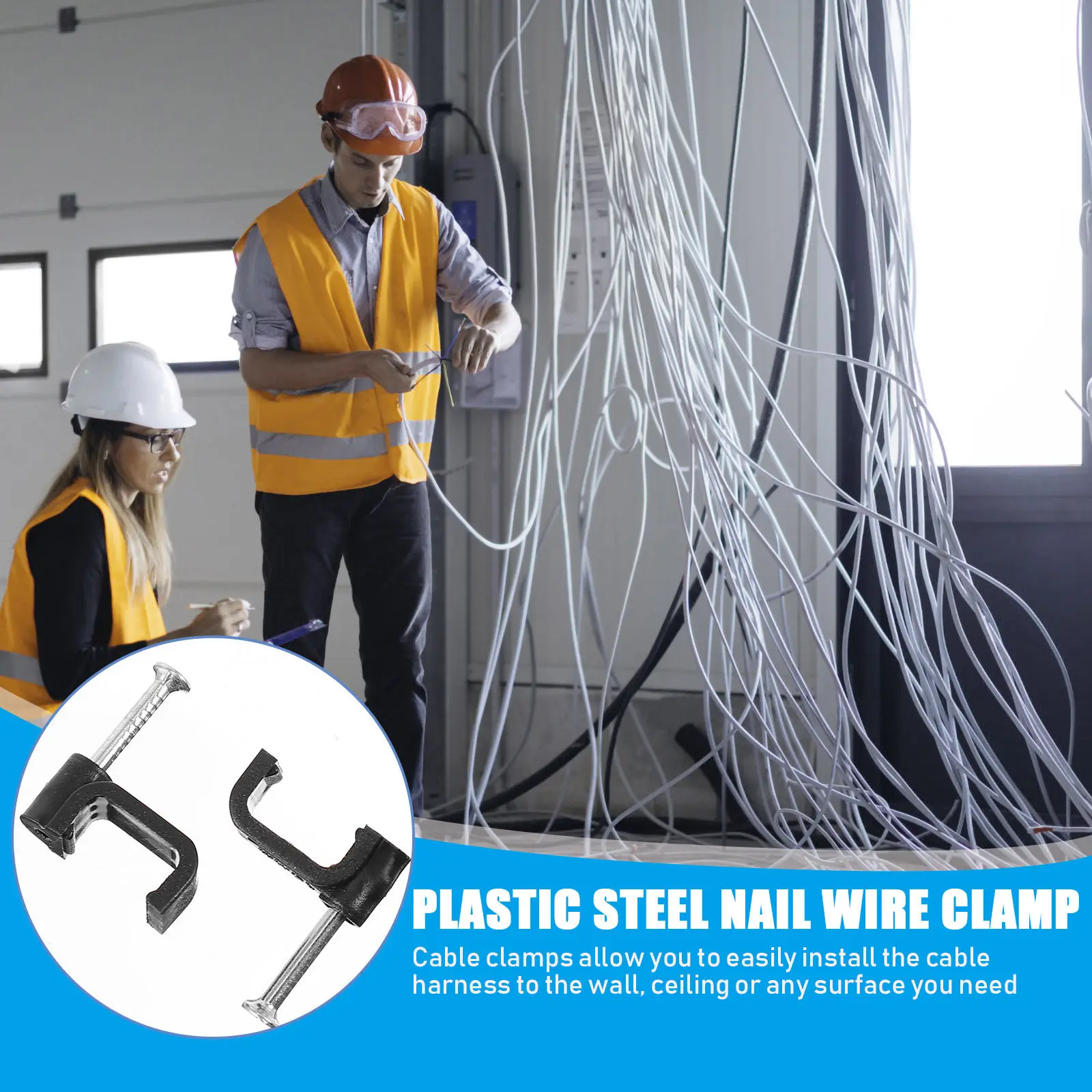 100Pcs Half Clamps Black J Shaped Hooks with Nails Wire Fixing Tools Cable Support Clamp Tubing Clamps Cost Effective Solution