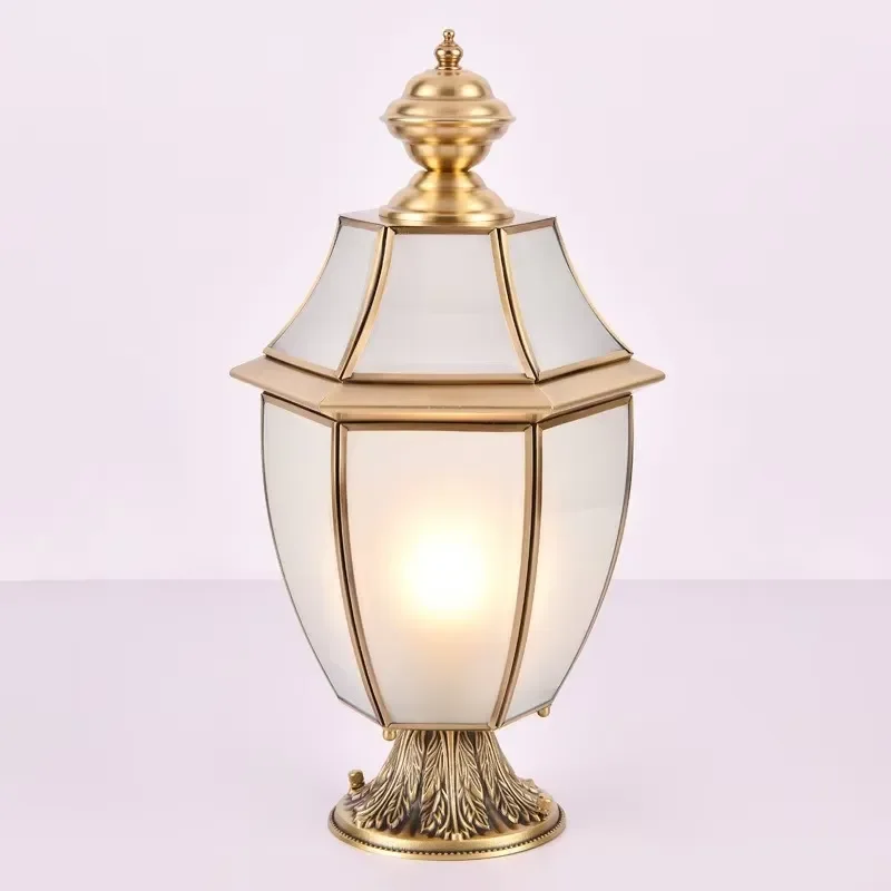 Copper Lanterns Fixture LED Outdoor 220V 110V Pillar Column Light Villa Garden Gate Fence Brass Post Lamp