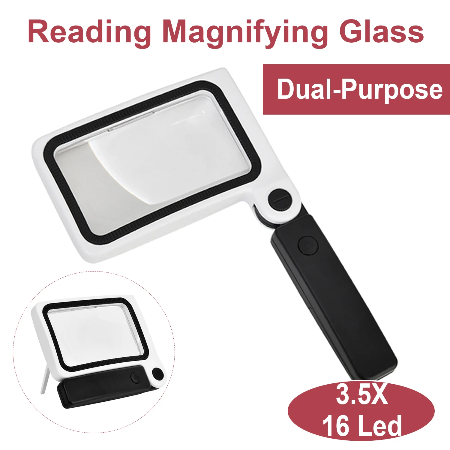 3,5-fache Leselupe, Dual-Purpose-Desktop-Handlupe mit beleuchtetem 16-LED-Licht zum Lesen von Schmuck und älteren Menschen