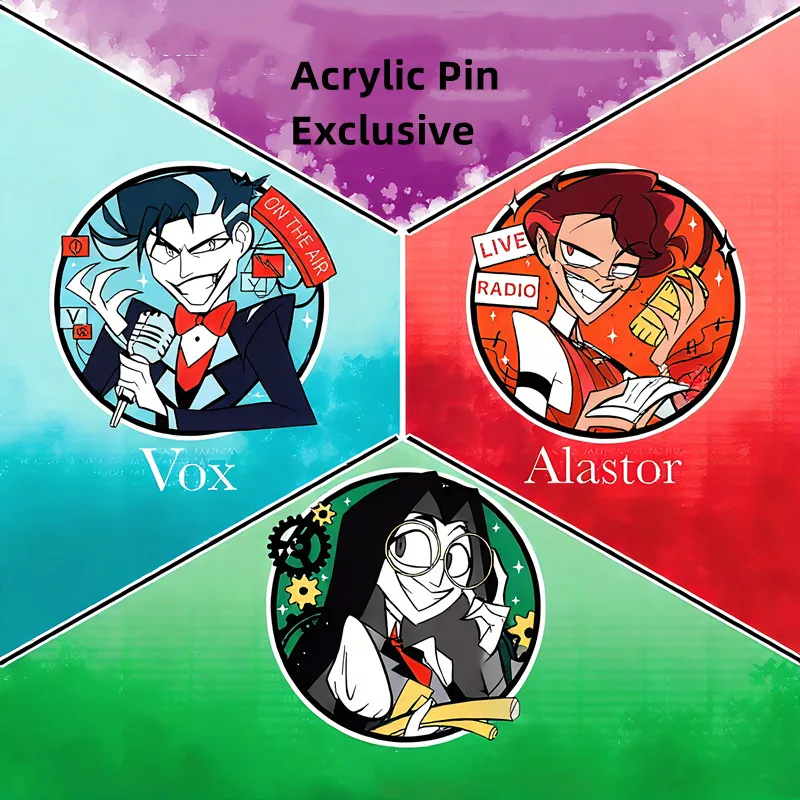 Hazbin Hotel Acrylic Pin Alastor Vox Sir Pentious Exclusive Hellish Vacation Anime Cosplay Gift Collection Brooch