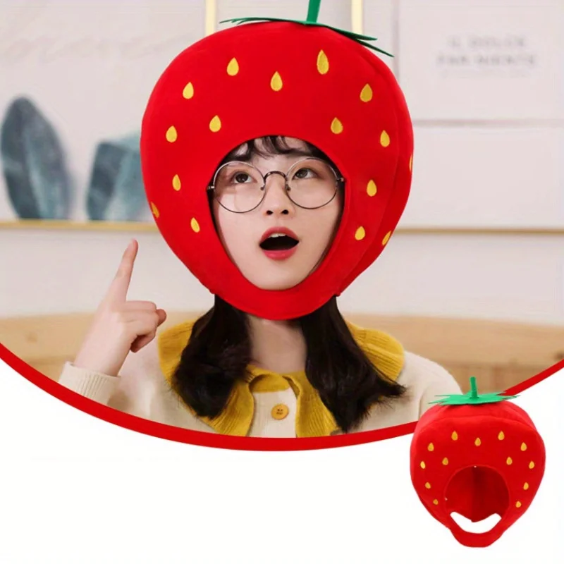 

Internet Celebrity Cute Plush Strawberry Head Cover Strawberry Hat Photo Props Photo Props Plush Head Cover