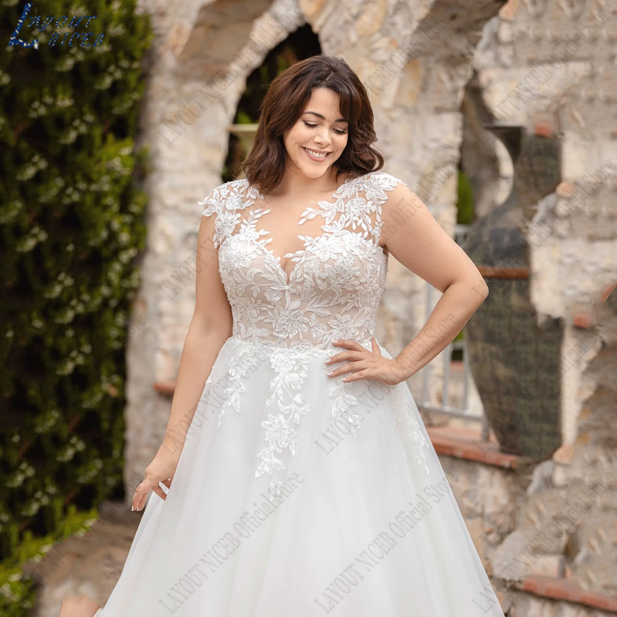 LAYOUT NICEB Oversize o-collo abiti da sposa a-line senza maniche abiti da sposa Appliques bottone posteriore muslimex palo 0. 4 kawasaki sera sera muslimpersonalizzato Oversize O-Neck Abiti da sposa A-Line senza manic