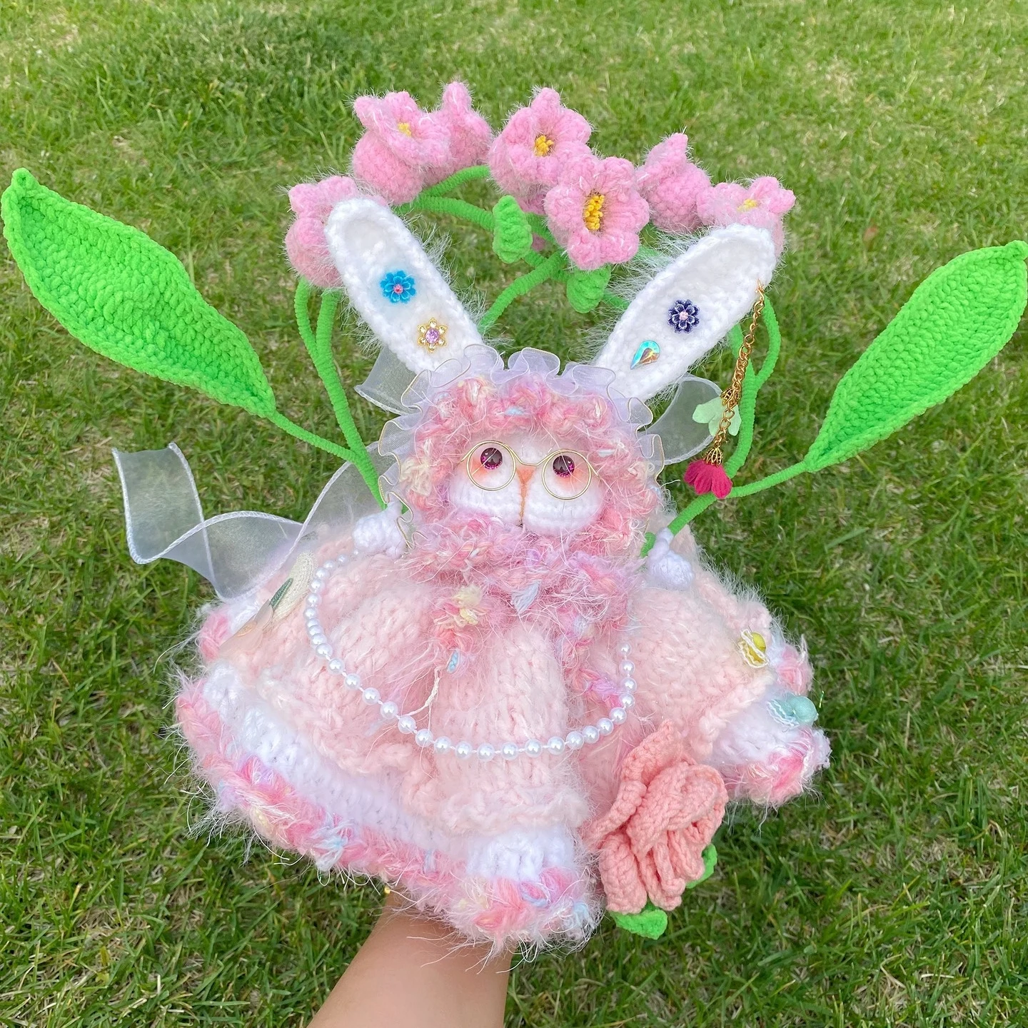 

0082 Handmade Crochet Angel Rabbit Doll Easter Bunny Plush Toy Birthday Christmas Gift Handmade Woolen Animal Toy Kids Adults