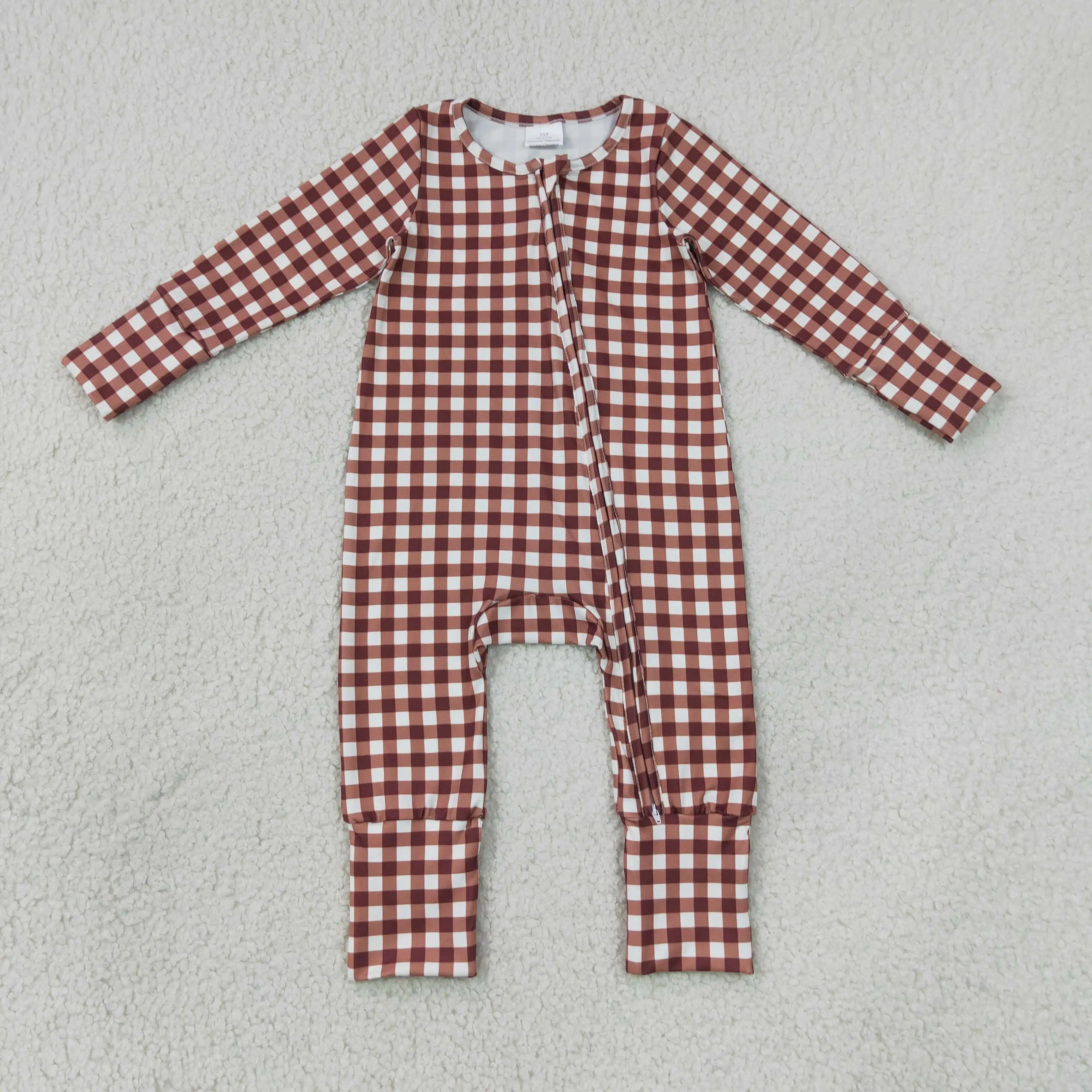 Wholesale Children Baby Boy Long Sleeves Infant Plaid Romper Kids Boys Zipper Clothes Toddler Newborn Bodysuit