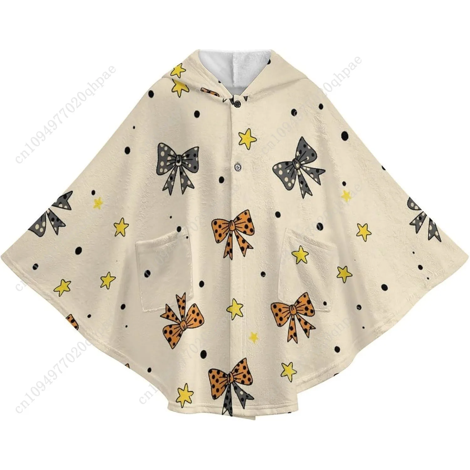 سترة بطانية مريحة من الفلانيل، ربطات عنق على شكل نجوم ونقاط كبيرة الحجم مع جيوب للأطفال والمراهقين #4