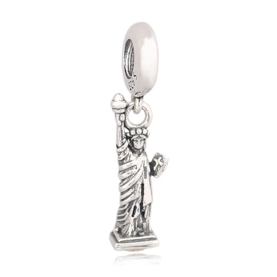 Authentic 925 Sterling Silver Vintage Statue Of Liberty Dangle Charm Fit Women Bracelet Bangle DIY Jewelry Making