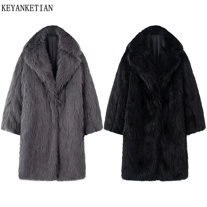 

KEYANKETIAN Winter New Women's Clothing Warm Imitation Fur Plush Outing Winter Clothing Medium Long Coat for Women
