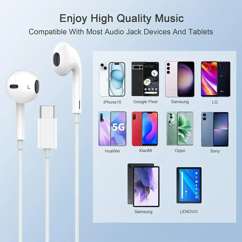 الأصلي داخل الأذن ياربود ل البرق USB C 3.5 مللي متر سماعات الأذن السلكية آيفون 15/14/13/12/11 برو ماكس 7/8Plus X/XR/XS باد