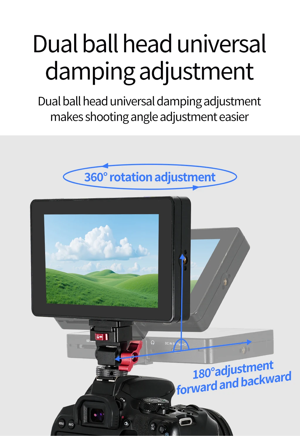 Video Rig Kugelkopf 360 drehbare Monitorhalterung 1/4 Zoll ARRI Pin Kaltschuh Schnellwechselplatte für DSLR-Kamera LED-Lichtmikrofon – Detail 4