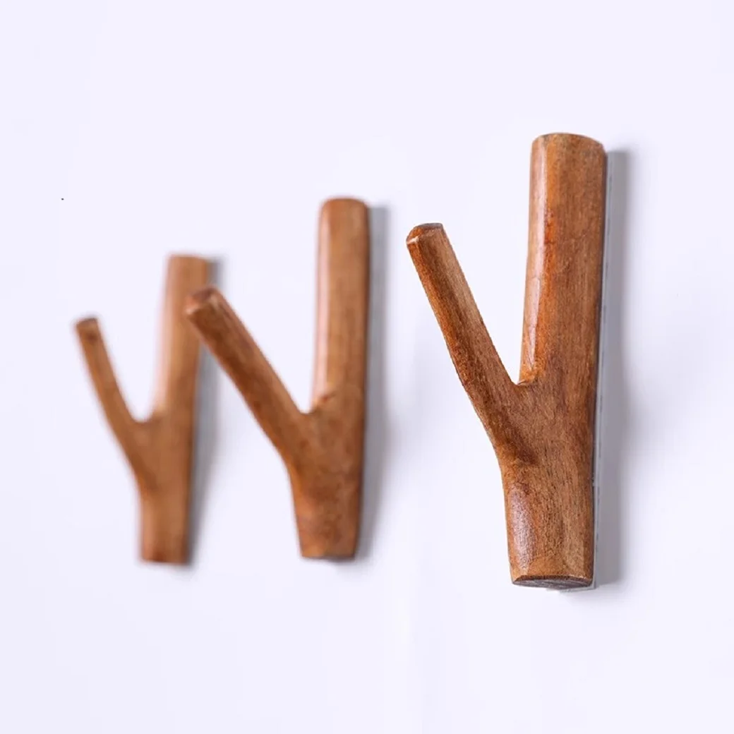 

Nordic countryside retro creative tree branch hanging clothes hook, no drilling, solid wood adhesive hook, pastoral decoration w