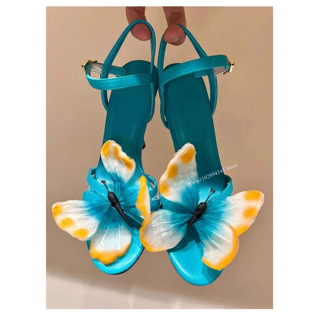 

Green Butterfly Decor Buckle Sandals Thin High Heel Pointed Toe Hollow Fashion Cool Western Summer Woman Shoes Zapatillas Mujer