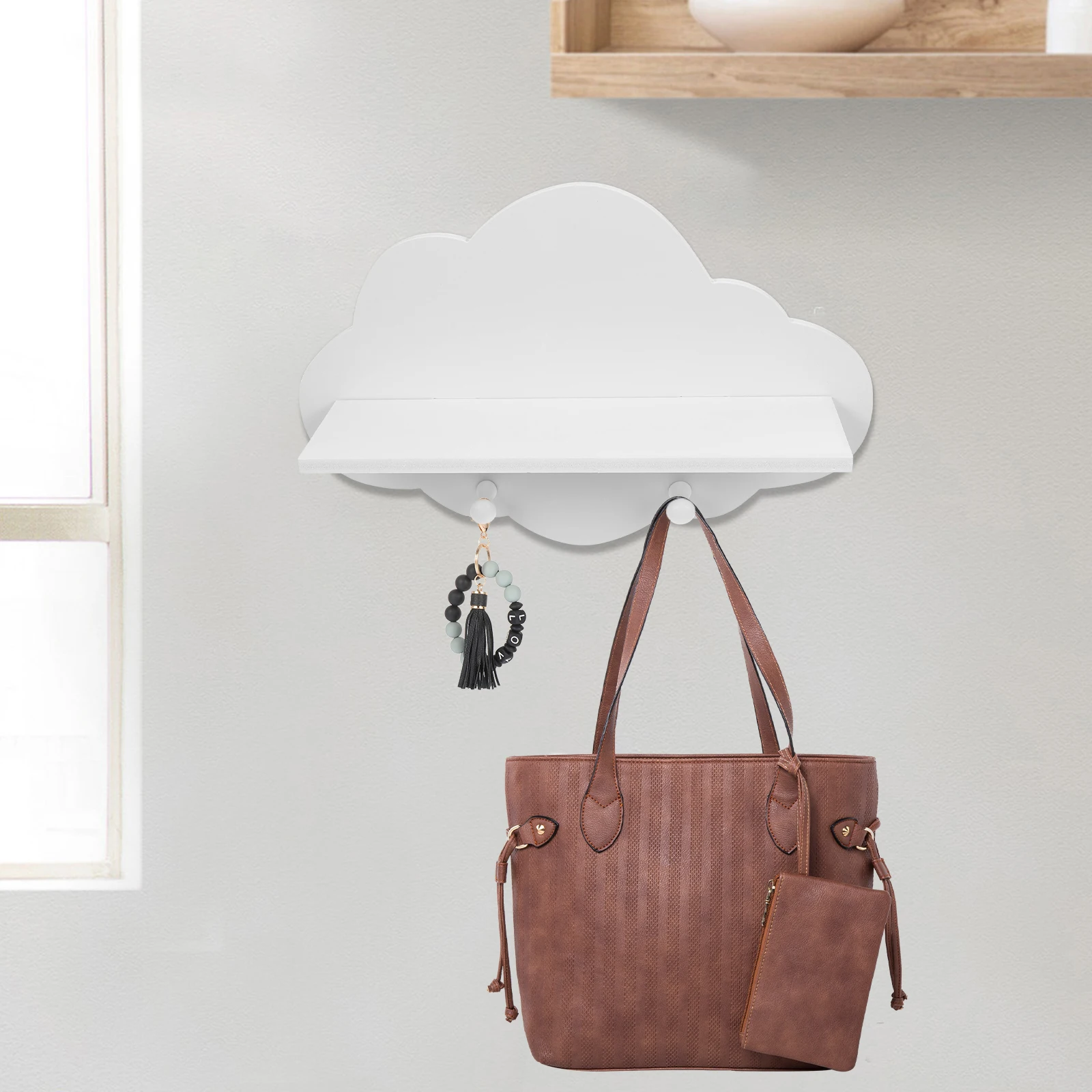 

Solid Wood Floating Shelves White Storage Rack Cloud Shape No Drill Wall Mounted Shelf For Living Room Bedroom Kitchen Bathroom