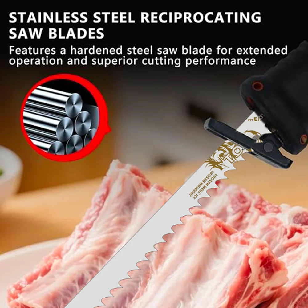 2/5Pcs 12in Food Grade Stainless Steel S1211K Reciprocating Saw Blade Frozen Bone Cutting Blades Smoother Cutting Performance
