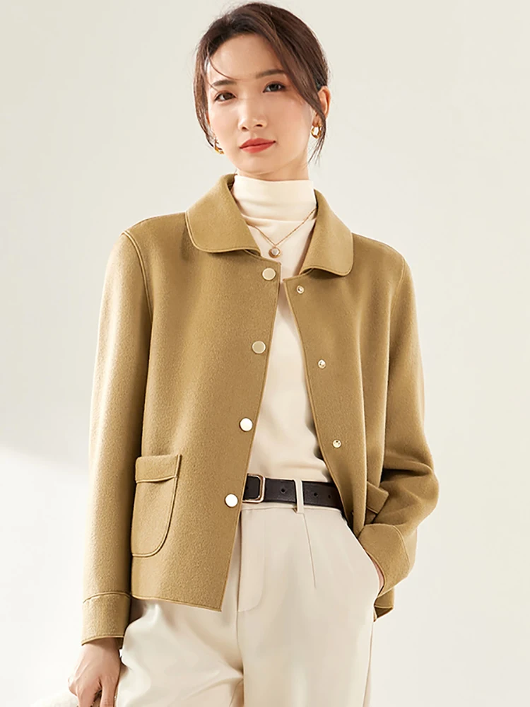 SENTUBILA Women 100% Wool Coat 2024 Office Lady Elegant Fashion Warm Solid Vintage Turn-down Collar Pocket Short Coats W24O43399