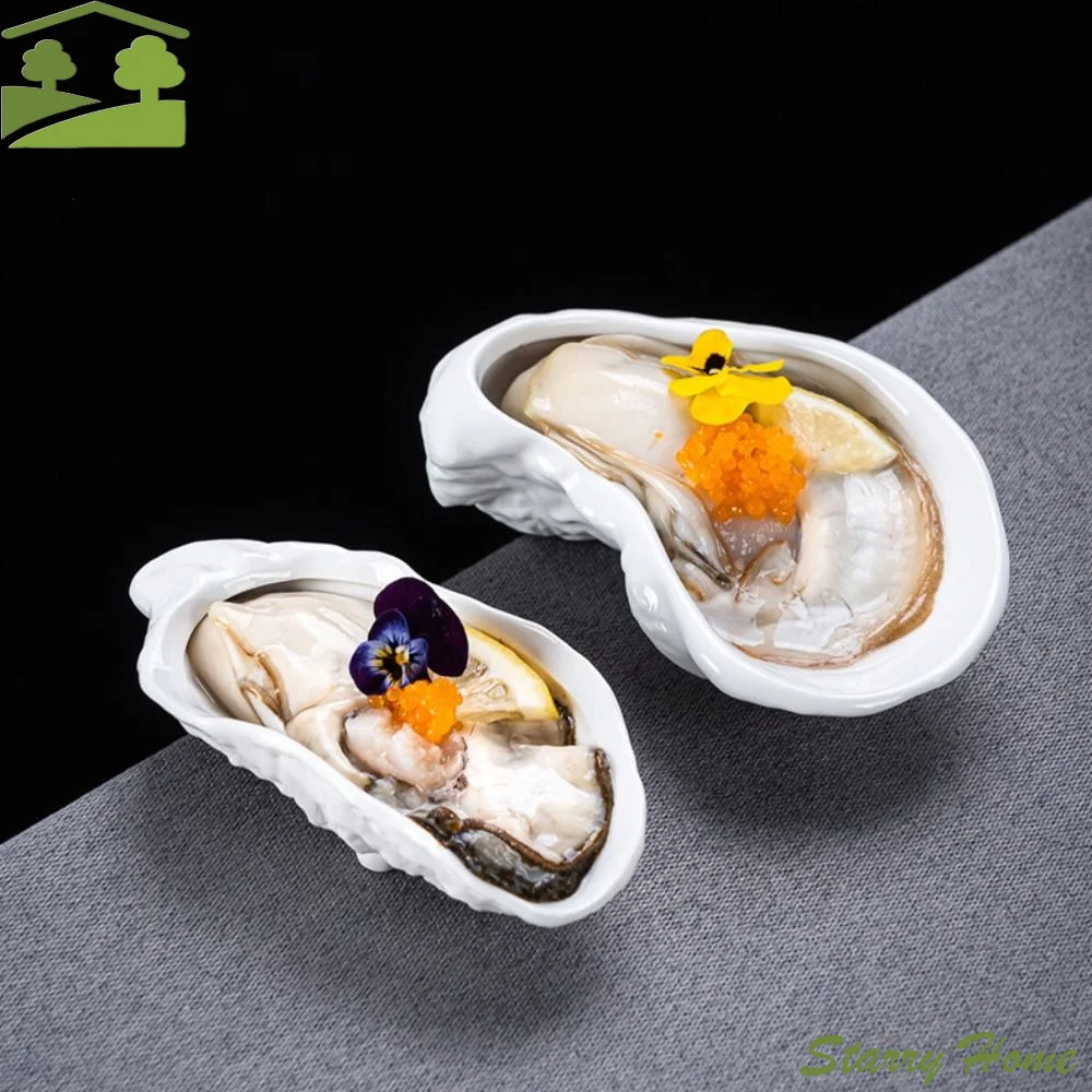 Japanese Cuisine Ceramic Oyster Plate Exquisite Creative Sushi Sashimi Plate Reusable Multi-Function Storage Dish Home