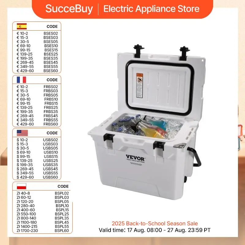 VEVOR 25/33/45/52QT Hard Cooler isolato portatile di grande capacità ghiacciaia scatola di raffreddamento per attività di campeggio all'aperto in famiglia