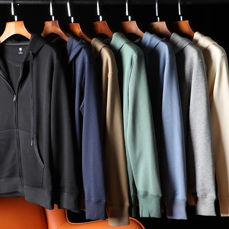 

Pure Cotton Hooded Open Cardigan Men's Basic Color Sweatirt Jaet Fine Loop Quali Faionable Urban Sle Casual S...
