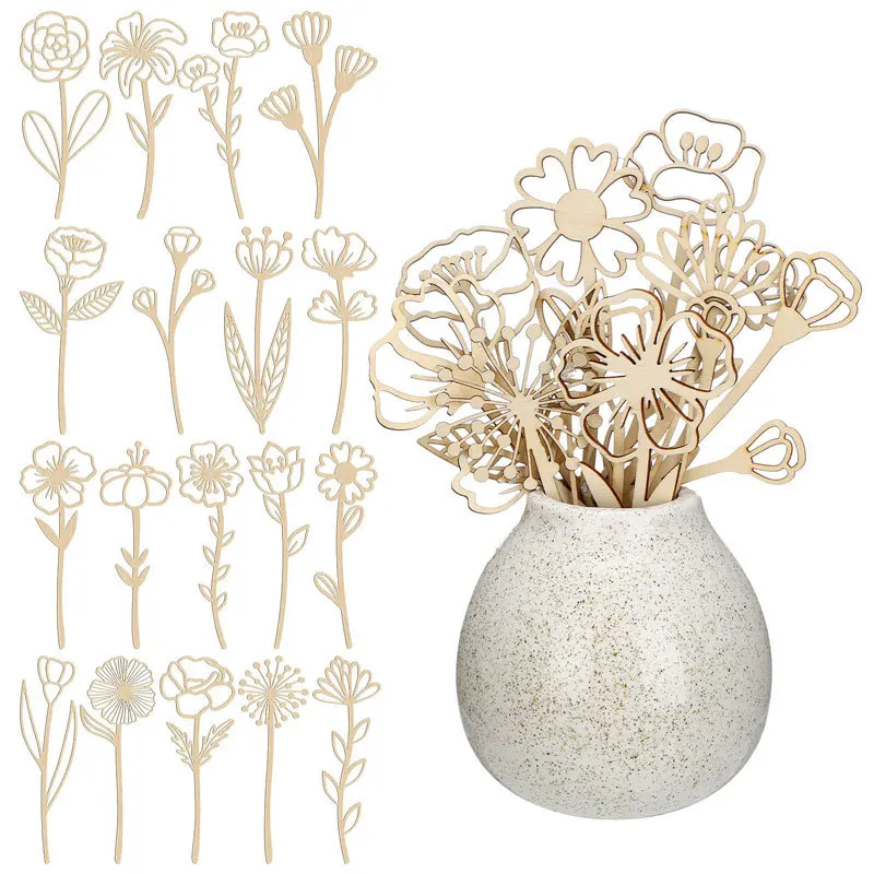

18pcs Artificial Wooden Wildflower Ornaments Set DIY Wood Flower Bouquet Crafts Home Table Decor Wedding Birthday Party Supplies