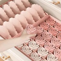 3pcs/Set -Pink Lidless Split Compartment Non-woven Underwear Storage Box Fabric Set Socks Bra Storage Box Home Accessary