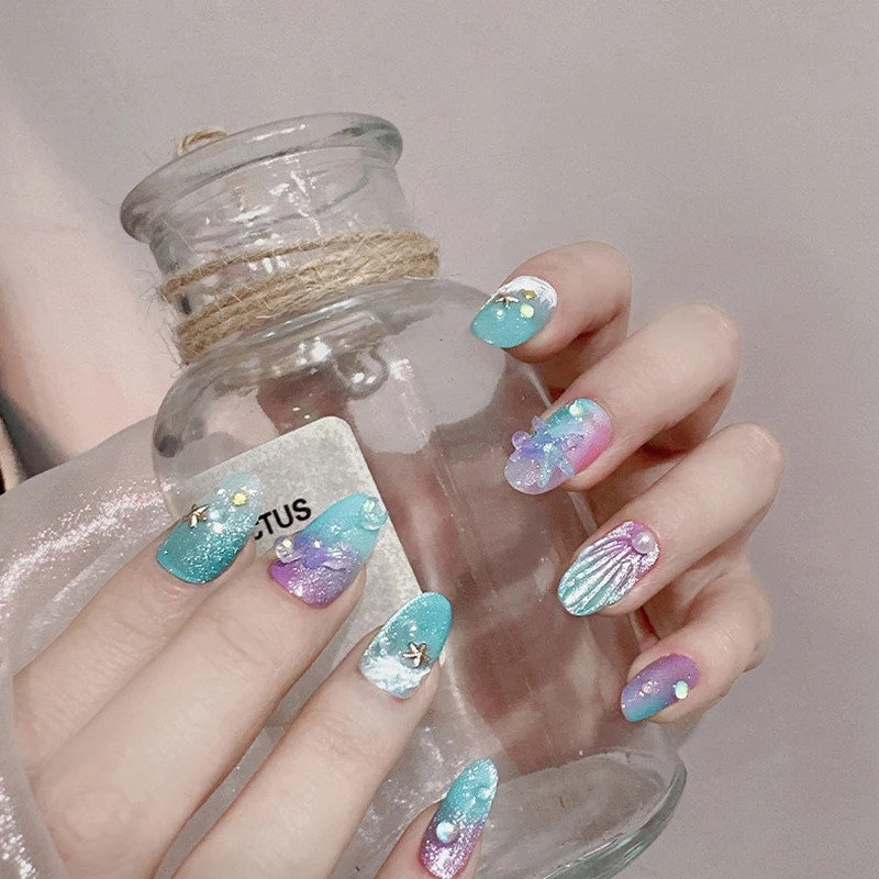 50Pcs 3D Ocean Nail Art Charms Summer Starfish Seashell Nail Decoration Resin Luminous Gradient Nail Accessories Supplies